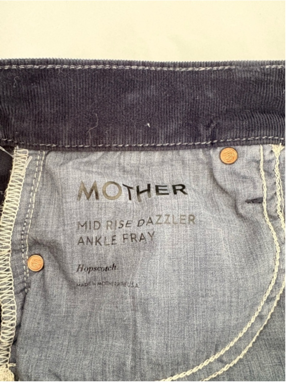 MOTHER Mid Rise Dazzler Ankle Fray Corduroy Sz 26 (14”W) Hopscotch Night Sky EUC - Picture 10 of 14